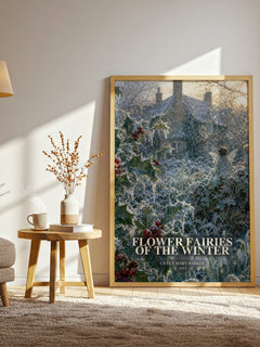 Flower Fairies of the Winter watercolour print in frame leaning in hallway – childrens wall art