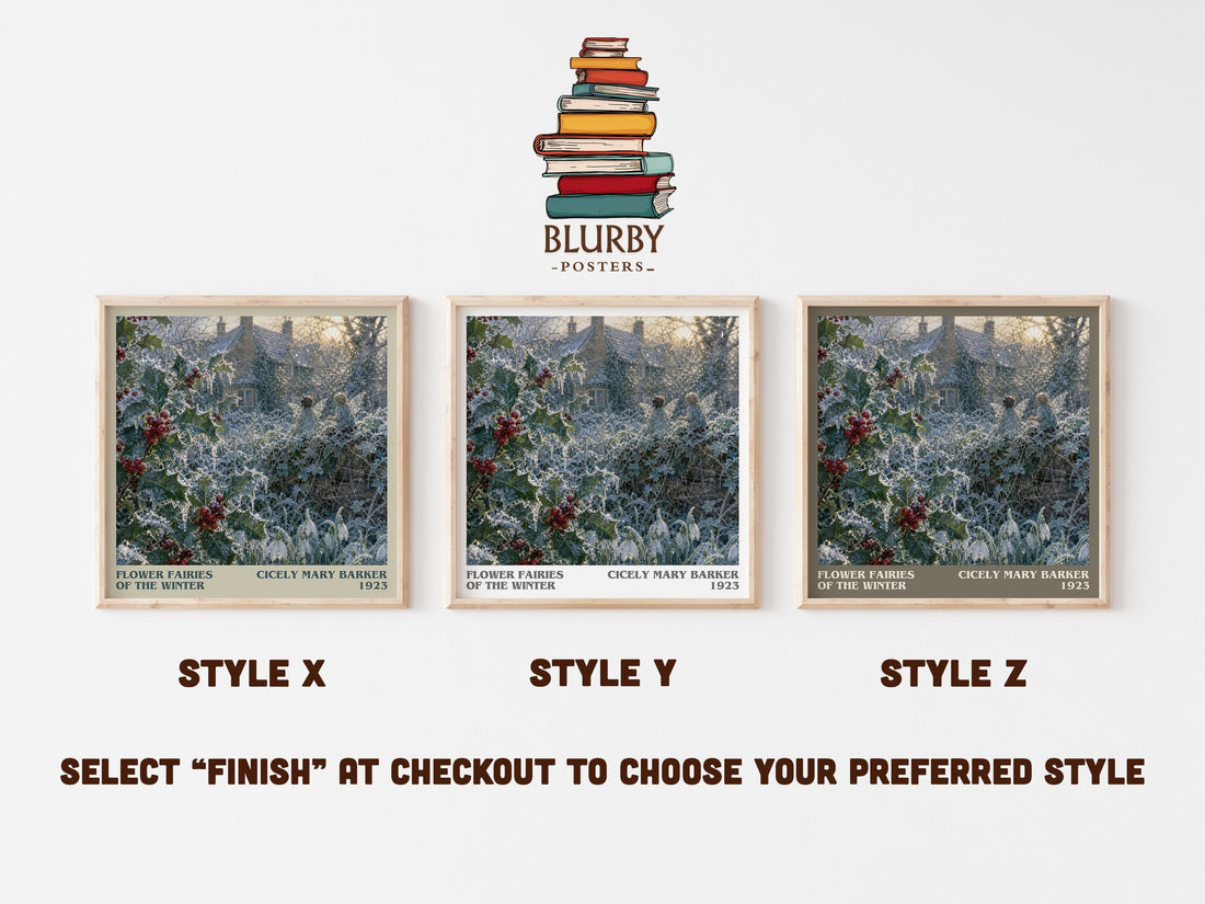 Flower Fairies of the Winter literary print in frame leaning in hallway – childrens wall art (mockup)
