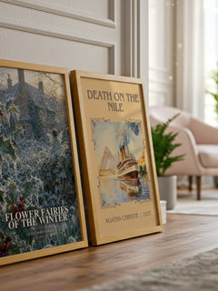 Flower Fairies of the Winter watercolour print framed by window – literary home decor
