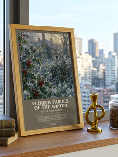 Flower Fairies of the Winter bookish print framed by window – literary home decor