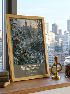 Flower Fairies of the Winter book cover print framed by window – literary home decor