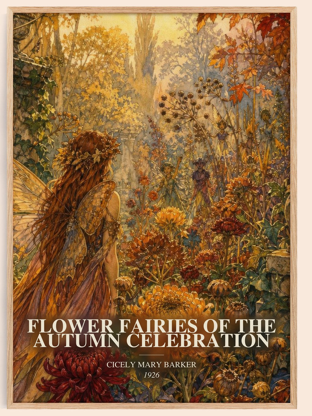 Flower Fairies of the Autumn Celebration watercolour book poster by Cicely Mary Barker – framed literary art print