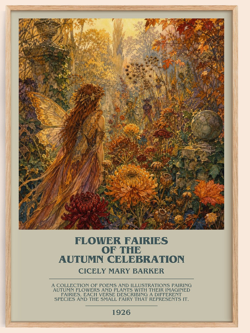 Flower Fairies of the Autumn Celebration bookish book poster by Cicely Mary Barker – framed literary art print