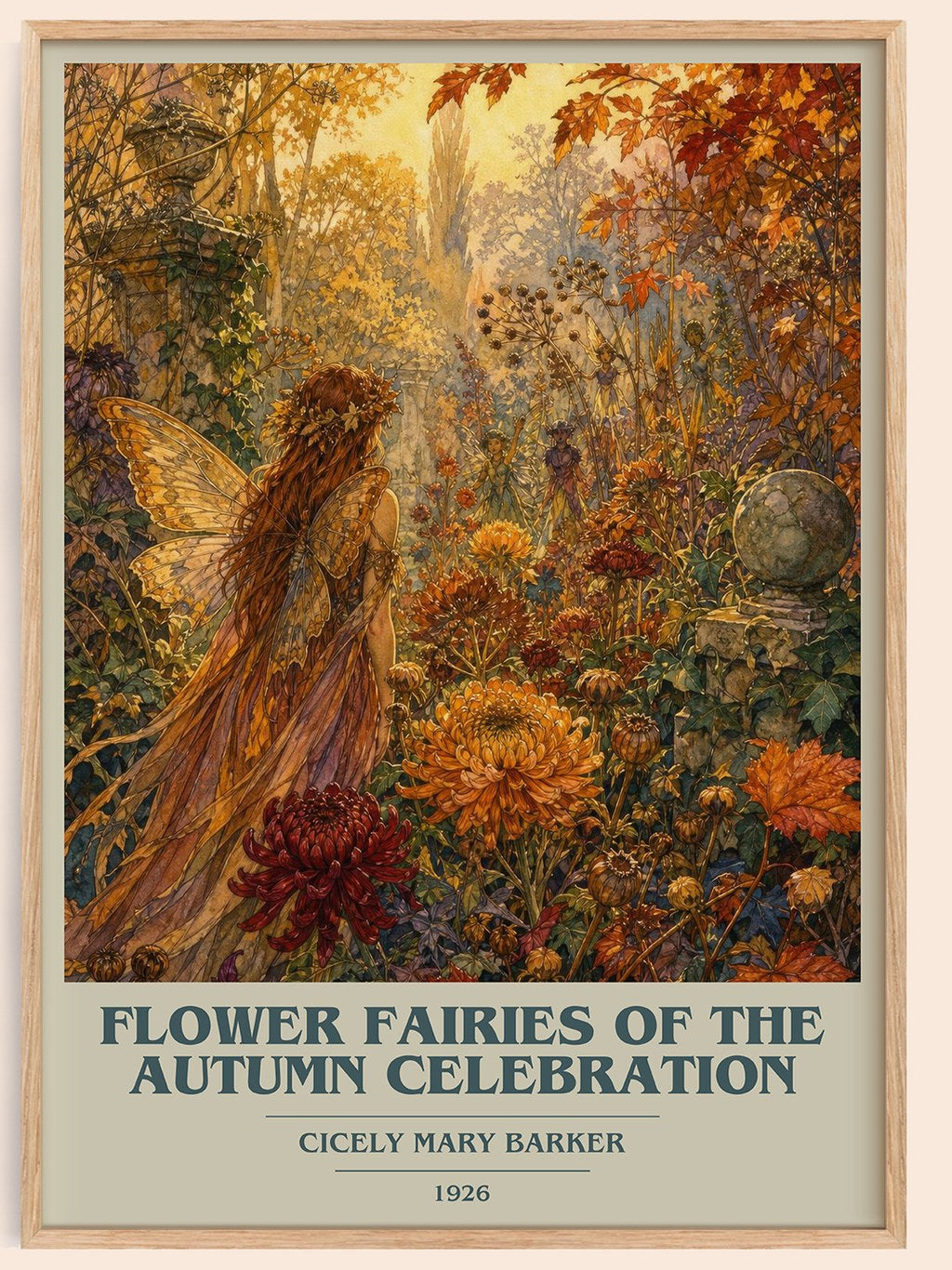 Flower Fairies of the Autumn Celebration book cover book poster by Cicely Mary Barker – framed literary art print