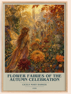Flower Fairies of the Autumn Celebration book cover book poster by Cicely Mary Barker – framed literary art print