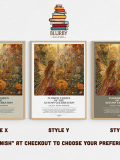 Flower Fairies of the Autumn Celebration bookish print in frame leaning in hallway – childrens wall art