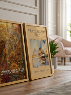 Flower Fairies of the Autumn Celebration watercolour print framed by window – literary home decor