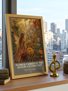 Flower Fairies of the Autumn Celebration book cover print framed by window – literary home decor