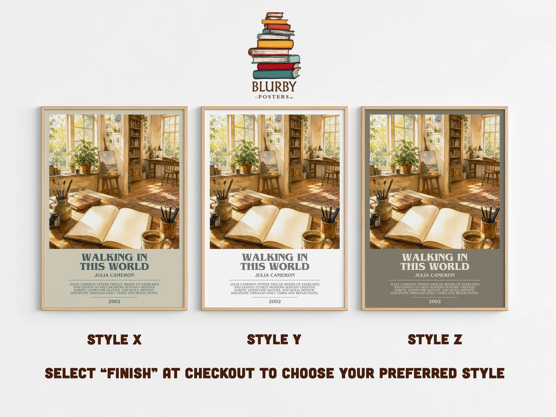Walking in this World bookish print in frame leaning in hallway – non fiction wall art (mockup)