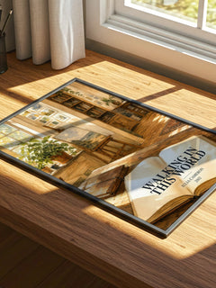 Walking in this World watercolour book poster framed on wall – non fiction wall art