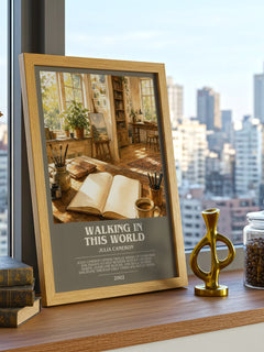 Walking in this World bookish print framed by window – literary home decor