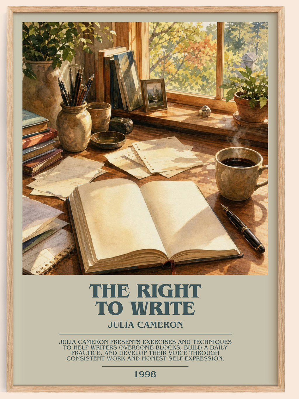The Right to Write bookish book poster by Julia Cameron – framed literary art print