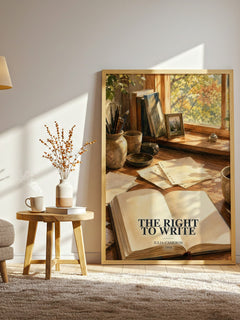The Right to Write watercolour print in frame leaning in hallway – non fiction wall art