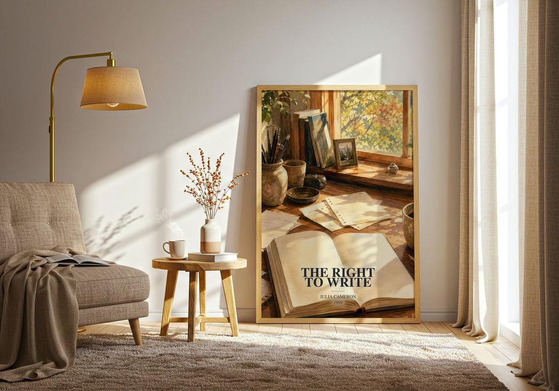 The Right to Write watercolour print in frame leaning in hallway – non fiction wall art