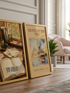 The Right to Write watercolour print framed by window – literary home decor