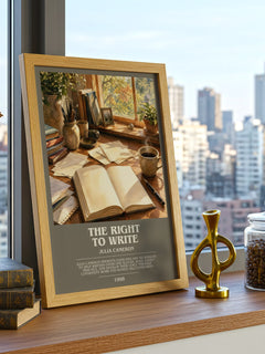 The Right to Write bookish print framed by window – literary home decor