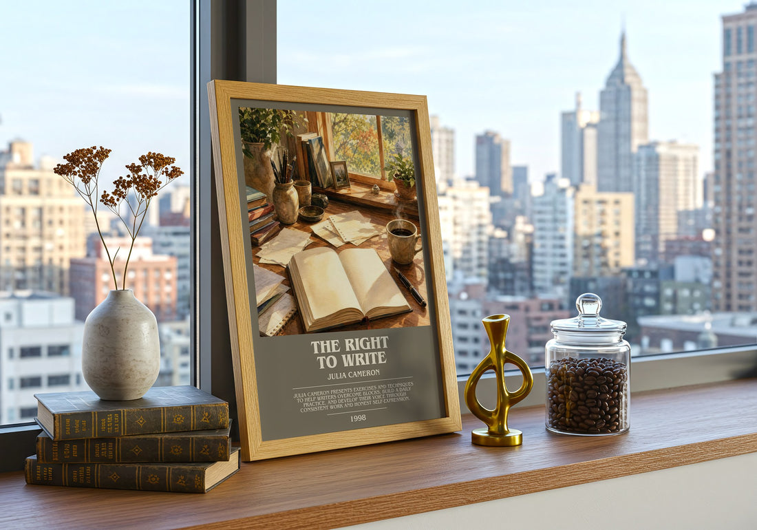 The Right to Write bookish print framed by window – literary home decor