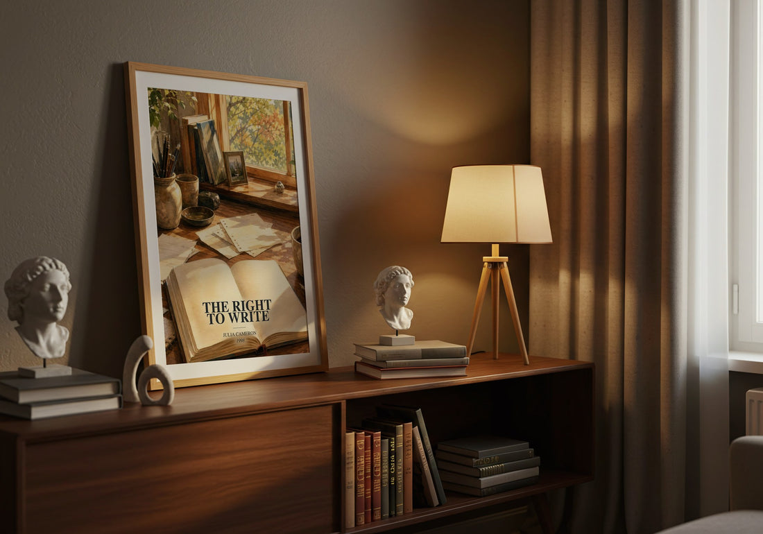 The Right to Write watercolour print on bookshelf – Julia Cameron fan gift