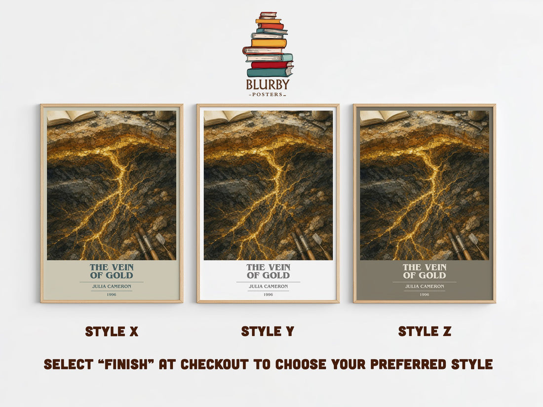The Vein of Gold book cover print in frame leaning in hallway – non fiction wall art (mockup)