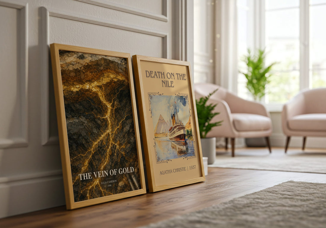 The Vein of Gold watercolour print framed by window – literary home decor