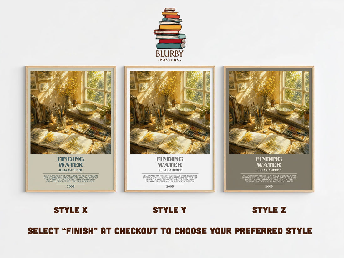 Finding water bookish print in frame leaning in hallway – non fiction wall art (mockup)