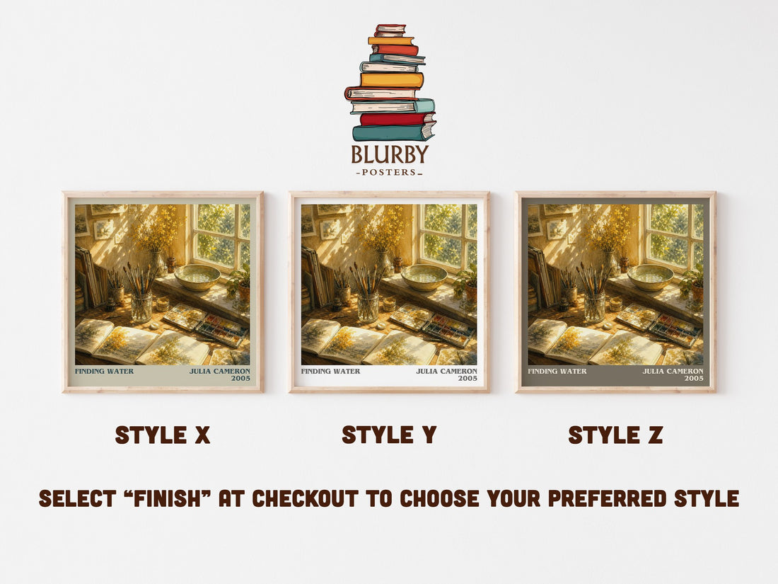 Finding water literary print in frame leaning in hallway – non fiction wall art (mockup)