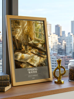Finding water book cover print framed by window – literary home decor