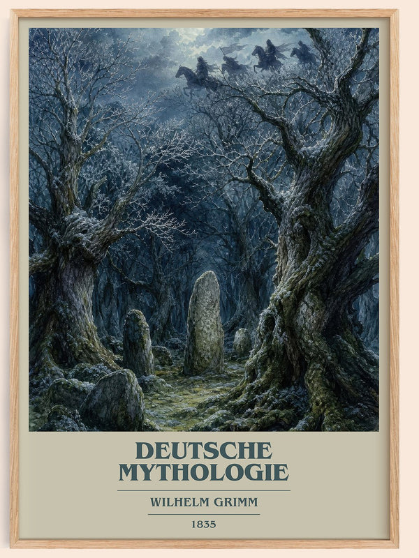Deutsche mythologie book cover book poster by Wilhelm Grimm – framed literary art print