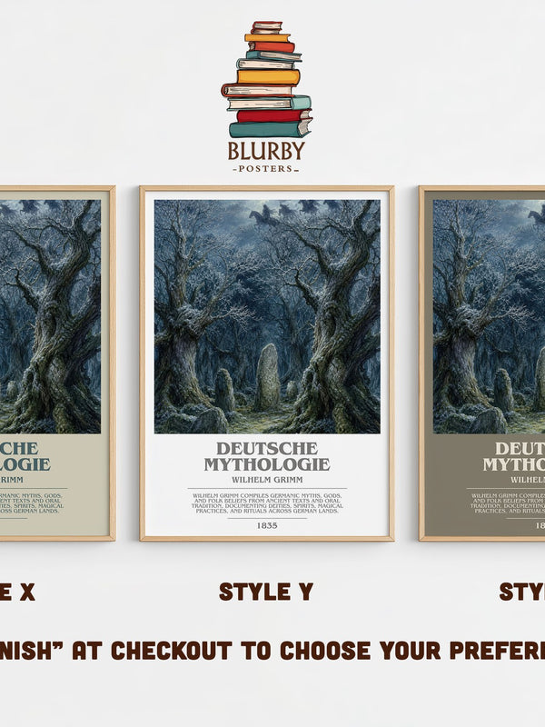 Deutsche mythologie bookish print in frame leaning in hallway – non fiction wall art
