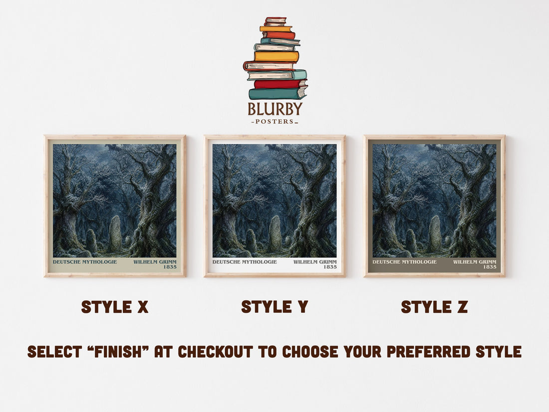 Deutsche mythologie literary print in frame leaning in hallway – non fiction wall art (mockup)