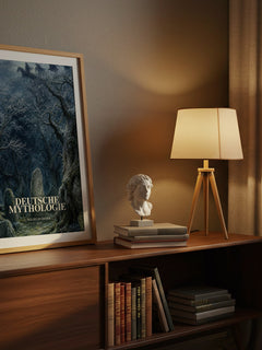 Deutsche mythologie watercolour print on bookshelf – Wilhelm Grimm fan gift