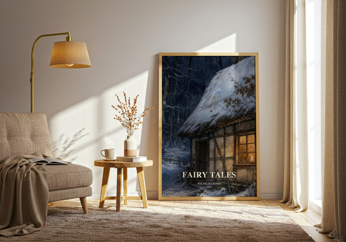 Fairy tales watercolour print in frame leaning in hallway – childrens wall art