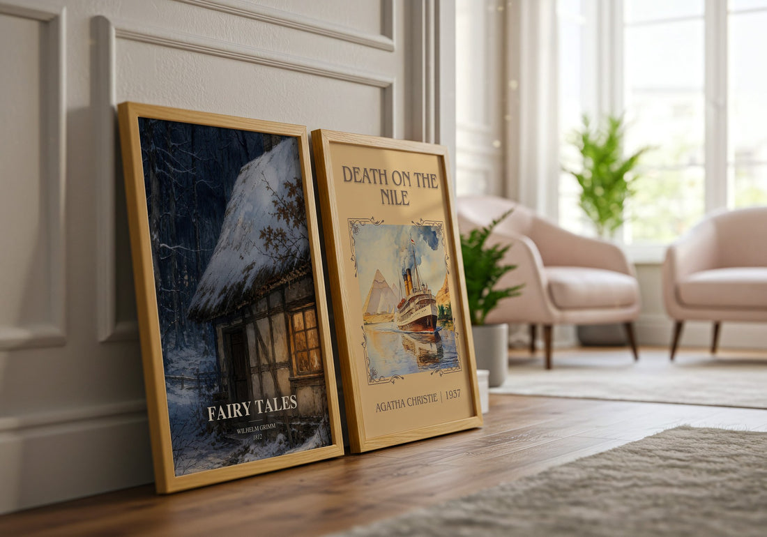 Fairy tales watercolour print framed by window – literary home decor