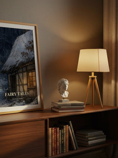 Fairy tales watercolour print on bookshelf – Wilhelm Grimm fan gift