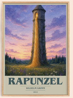 Rapunzel book cover book poster by Wilhelm Grimm – framed literary art print