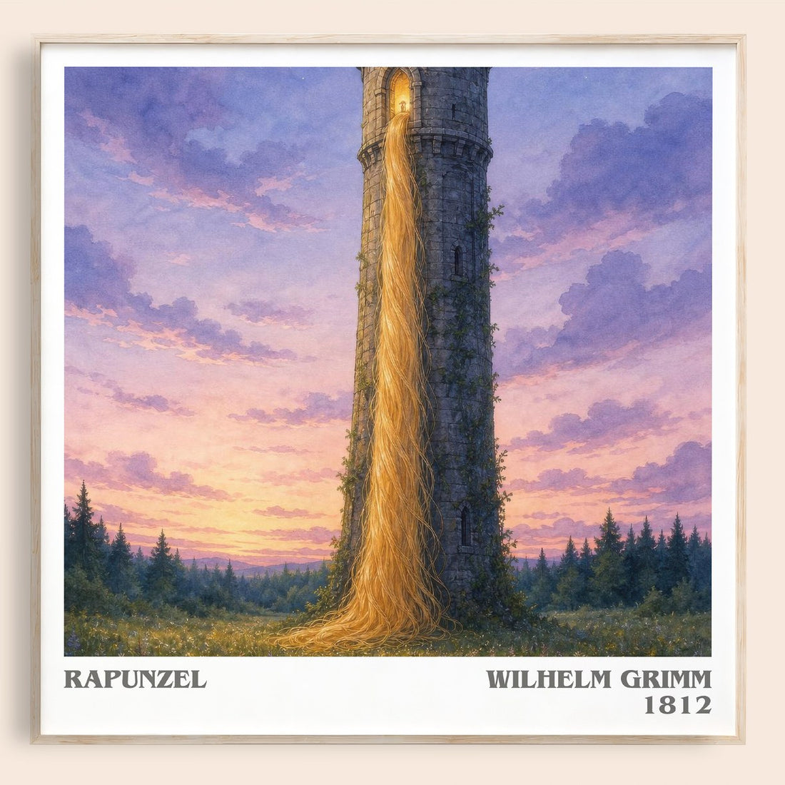 Rapunzel literary book poster by Wilhelm Grimm – framed literary art print