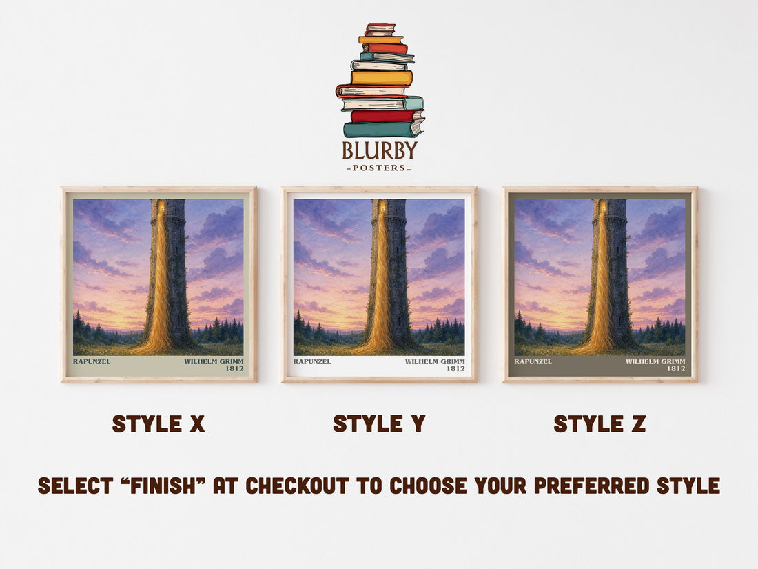 Rapunzel literary print in frame leaning in hallway – childrens wall art (mockup)
