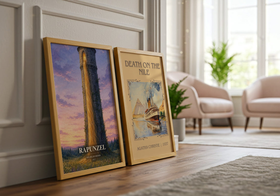 Rapunzel watercolour print framed by window – literary home decor