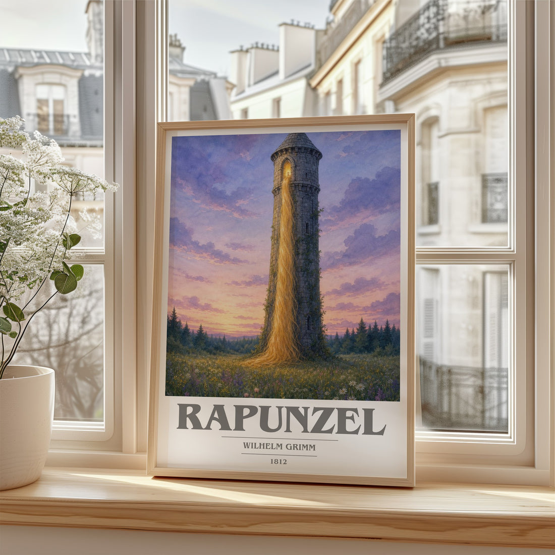 Rapunzel book cover poster colour and style options – Wilhelm Grimm book art