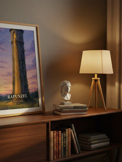Rapunzel watercolour print on bookshelf – Wilhelm Grimm fan gift