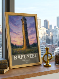 Rapunzel book cover print framed by window – literary home decor