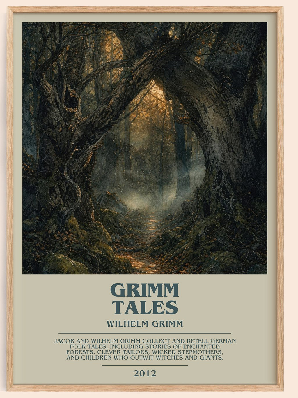 Grimm Tales bookish book poster by Wilhelm Grimm – framed literary art print