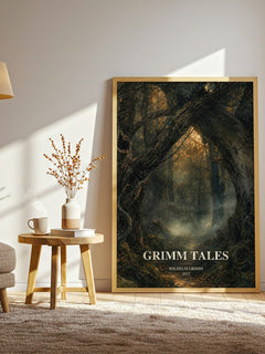 Grimm Tales watercolour print in frame leaning in hallway – childrens wall art