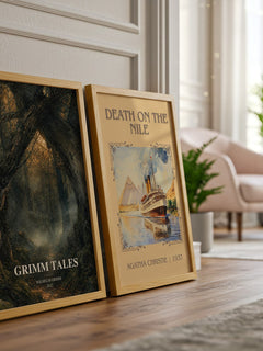 Grimm Tales watercolour print framed by window – literary home decor