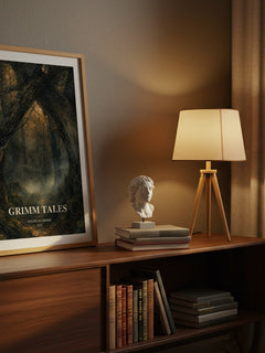 Grimm Tales watercolour print on bookshelf – Wilhelm Grimm fan gift