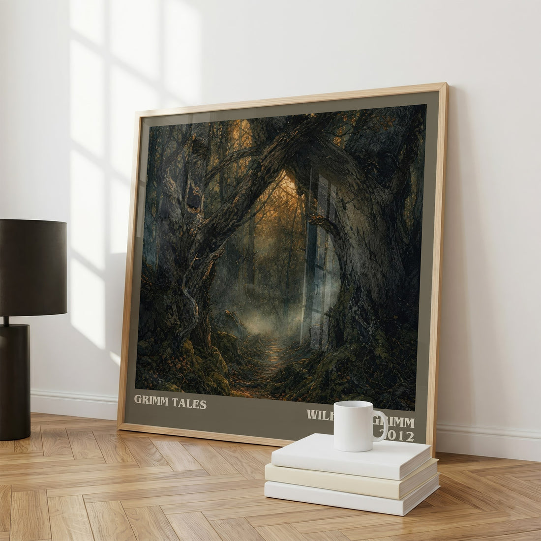 Grimm Tales literary print framed by window – literary home decor