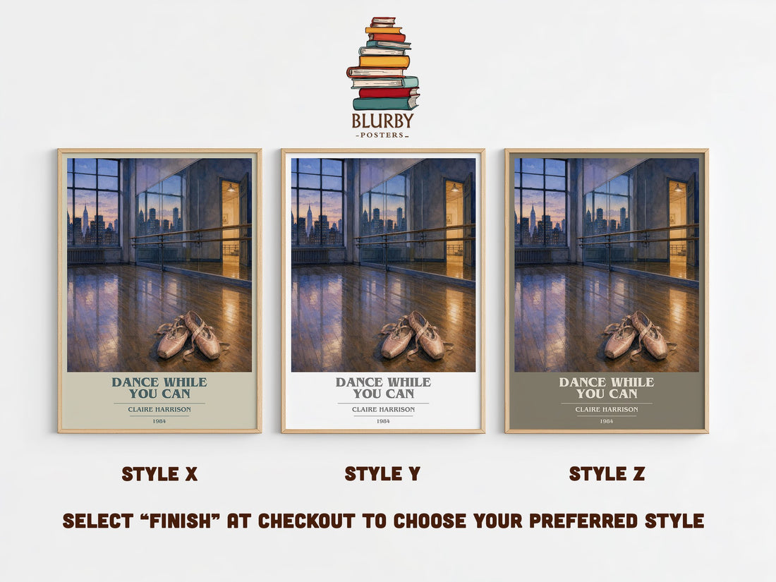 Dance While You Can book cover print in frame leaning in hallway – contemporary fiction wall art (mockup)