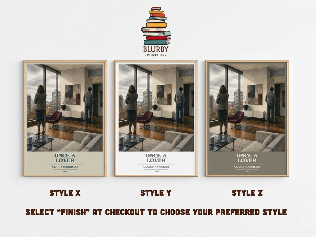 Once a lover book cover print in frame leaning in hallway – contemporary fiction wall art (mockup)
