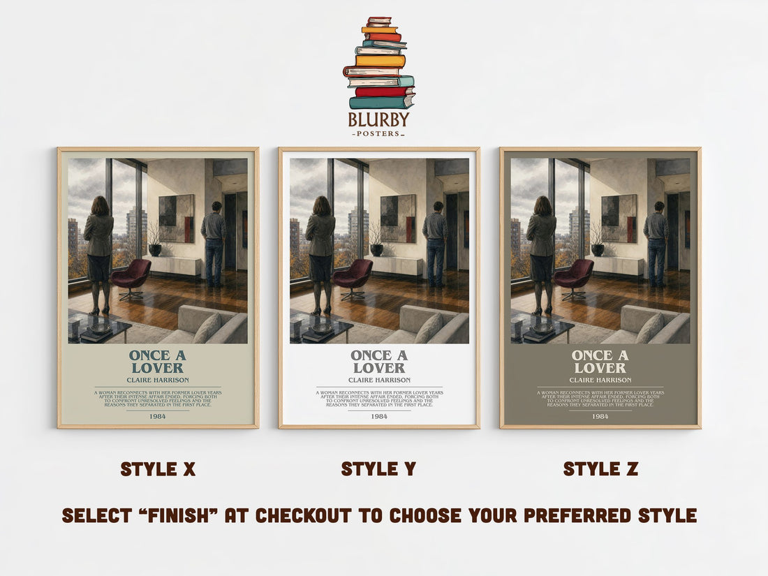 Once a lover bookish print in frame leaning in hallway – contemporary fiction wall art (mockup)
