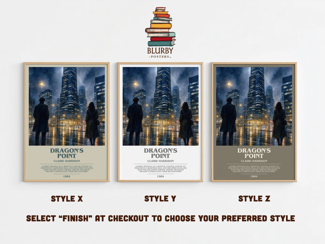 Dragon's Point bookish print in frame leaning in hallway – literary fiction wall art (mockup)